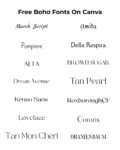 free font list of boho fonts on canva