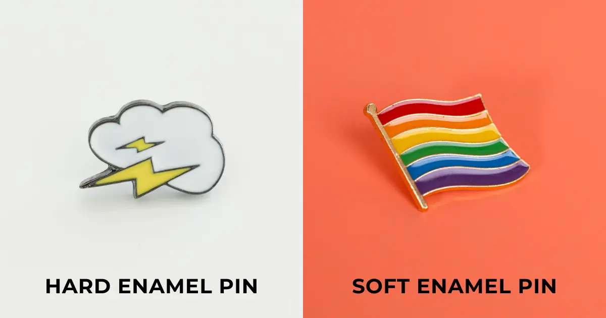image showing hard enamel pin vs soft enamel pin