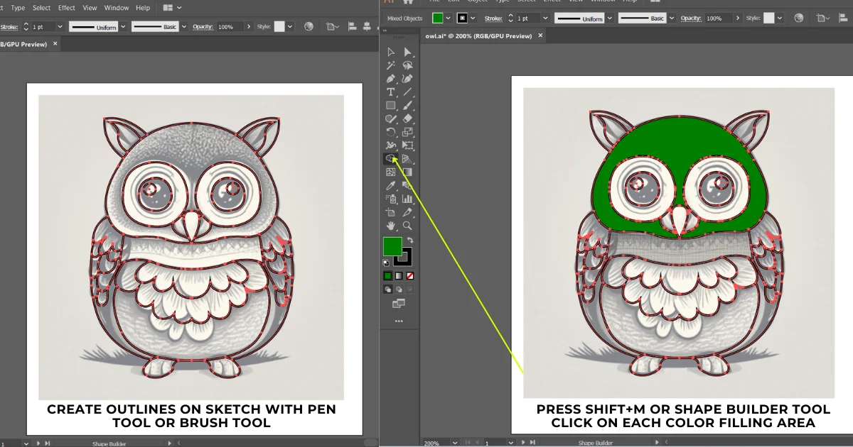 how to design enamel pin easy tutorial illustrator trace and outline the sketch of owl for enamel pin design
