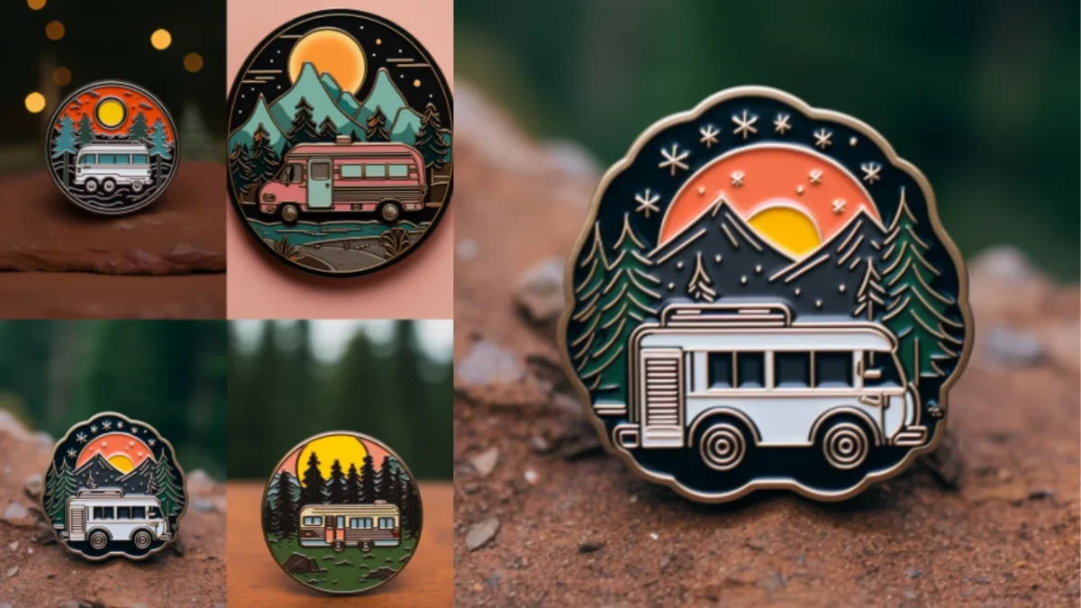 adventure enamel pins generated with midjourney Ai