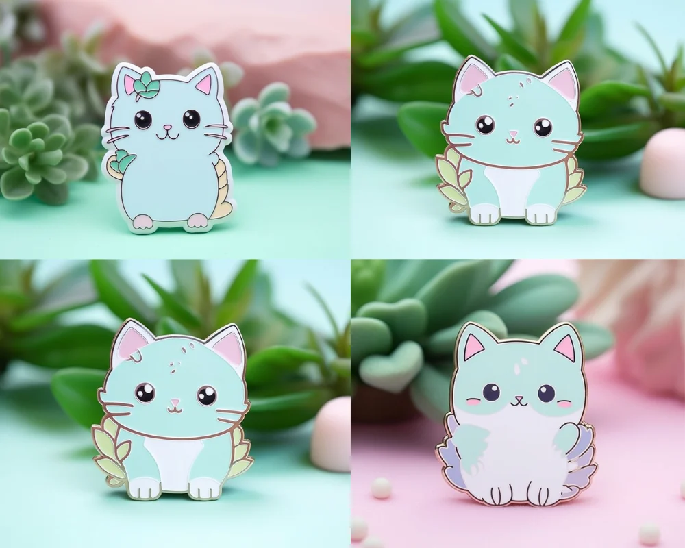 cute kawai enamel pins generated with midjourney Ai