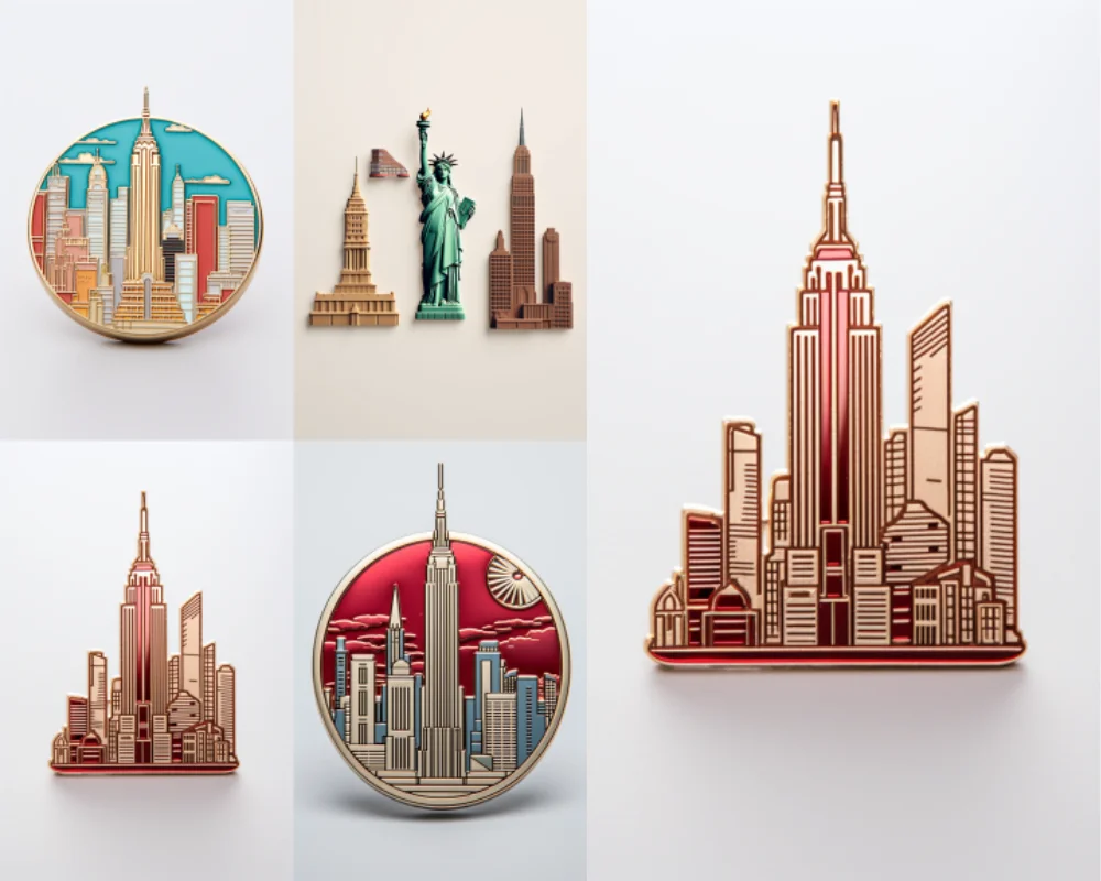 buildings of usa enamel pins generated with midjourney Ai