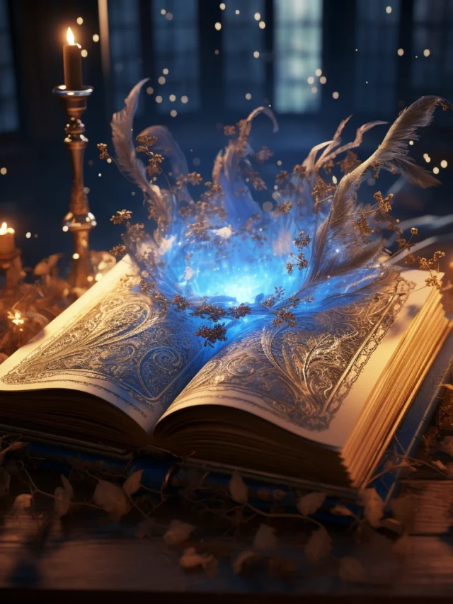 fantasy style open book with magical elements