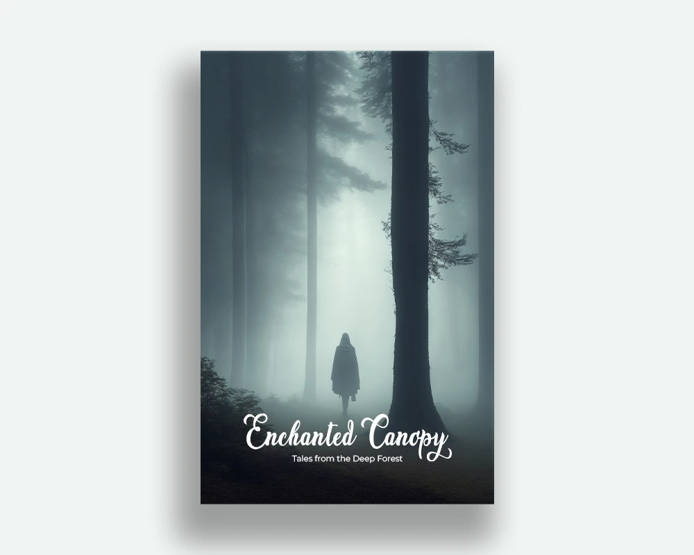 lone figure standing before a dense forest, ai generated book cover image