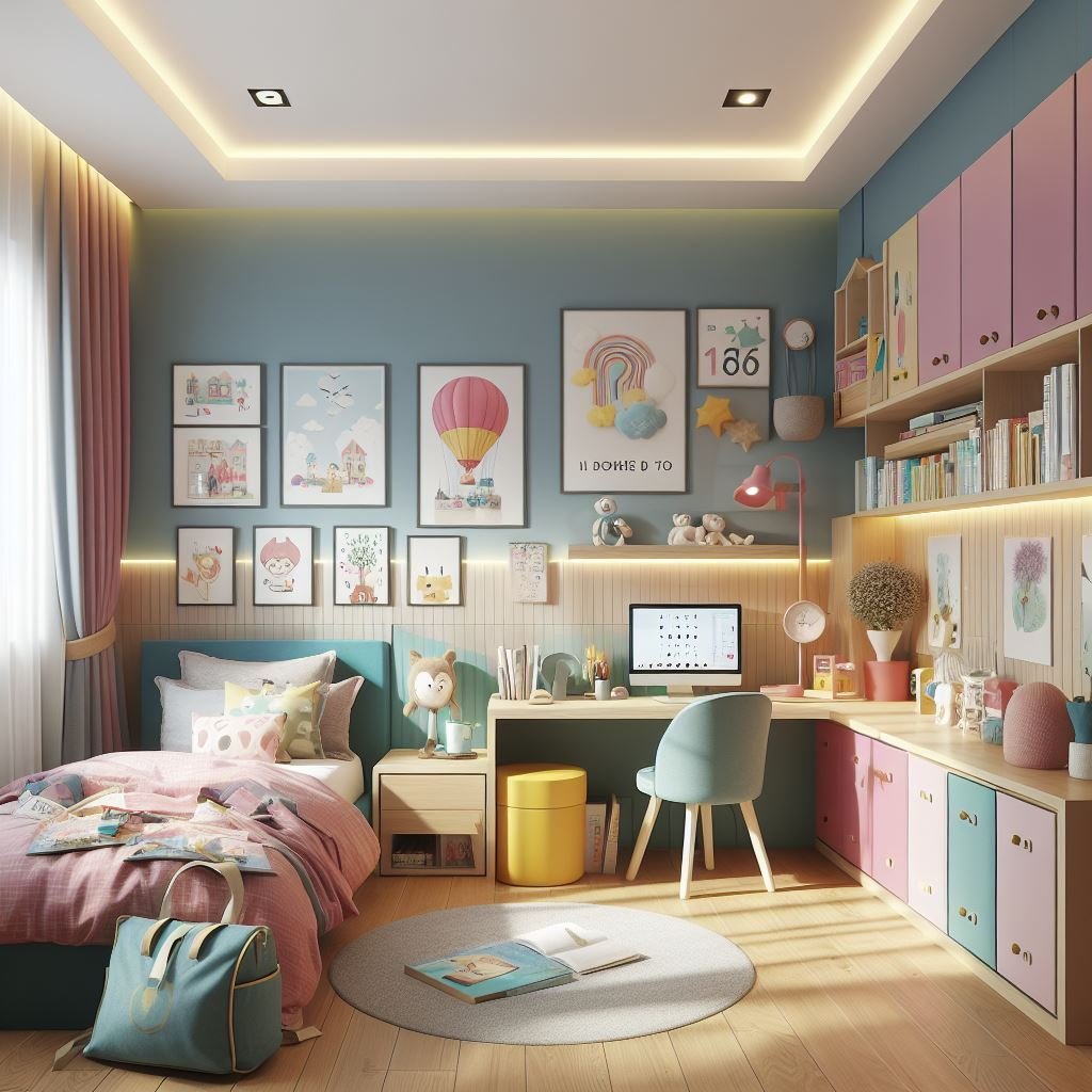 Ai generated interior design of a kids bedroom with dall e image generator 3