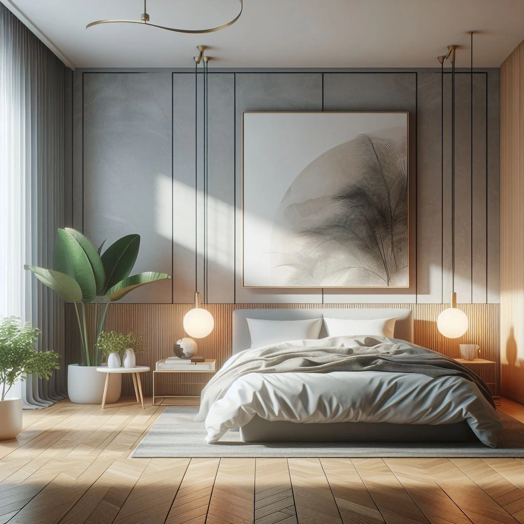 ai generated image of interior design of a bed room in minimalist style with dall e 1