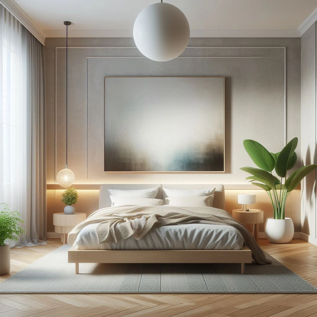 ai generated image of interior design of a bed room in minimalist style with dall e 2