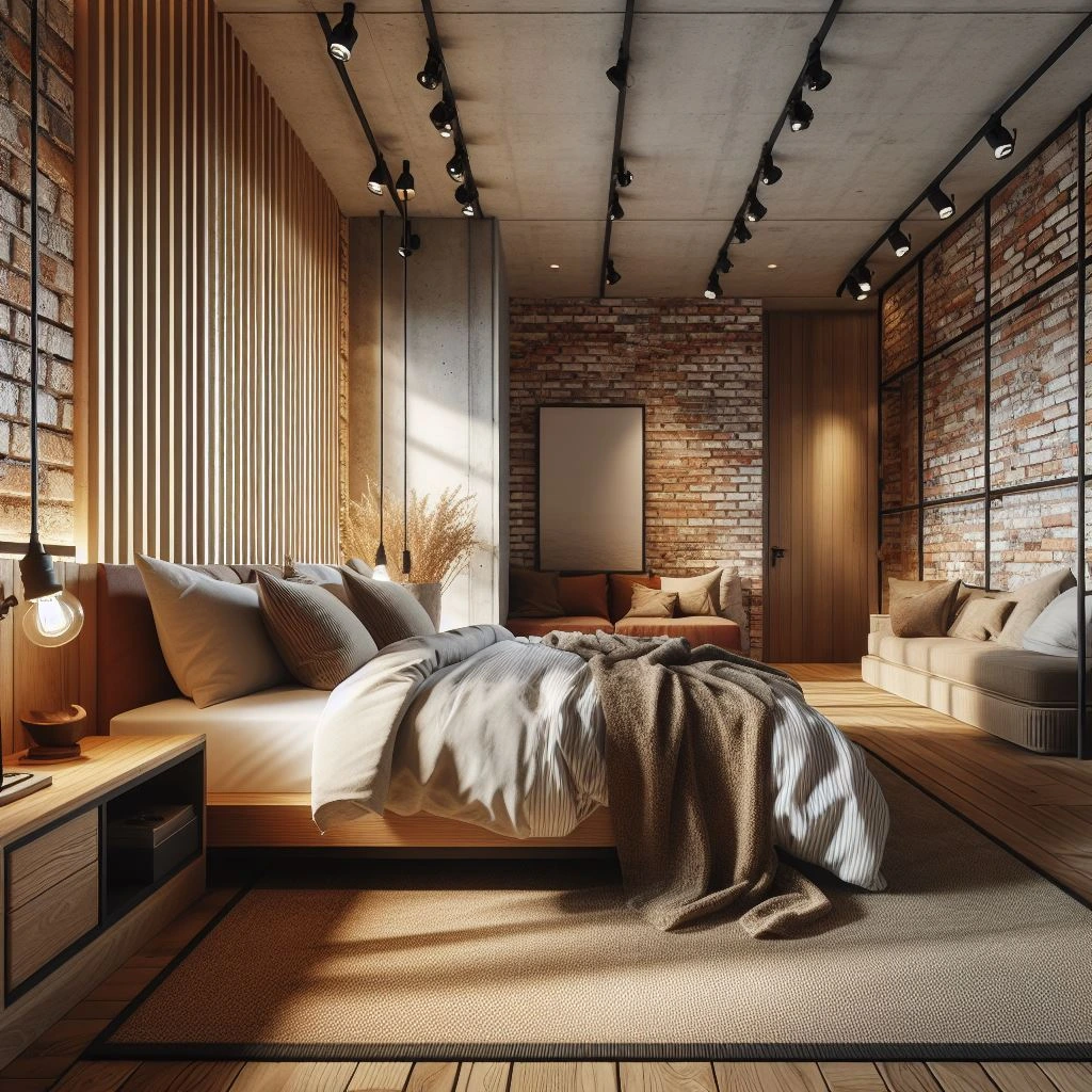 ai generated interior design of a big bed room in industrial theme dall e 1