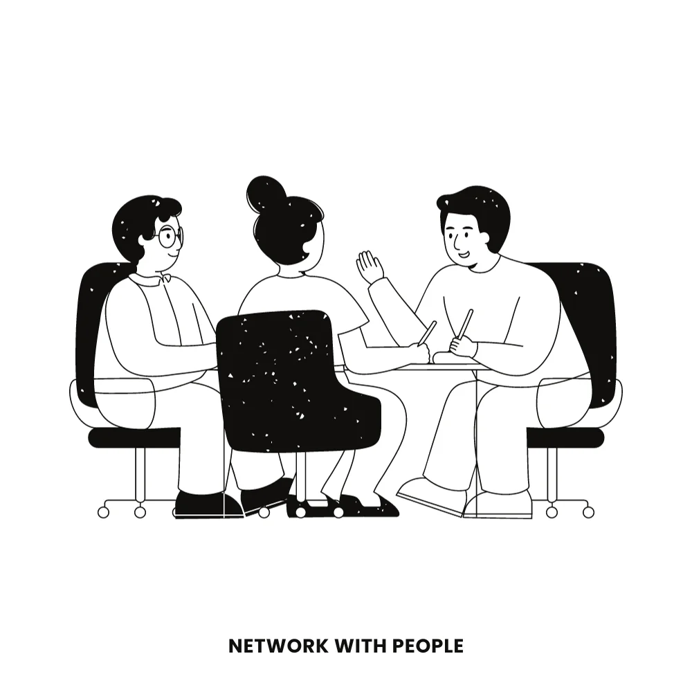 group of freelancers networking with people line art illustration