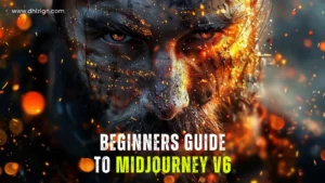 image showing a closeup shot of a man with beard and dashing look focusing on his eyes with fire and cinema feel created with midjourney v6 with text on it beginners guide to midjourney v6