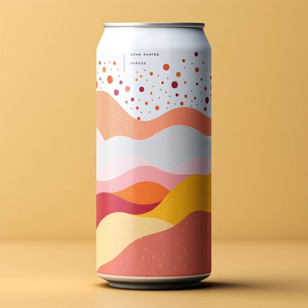 Label design for a carbonated tea-infused beverage. The design features a plain background with a minimalist icon representing an abstract pattern.
