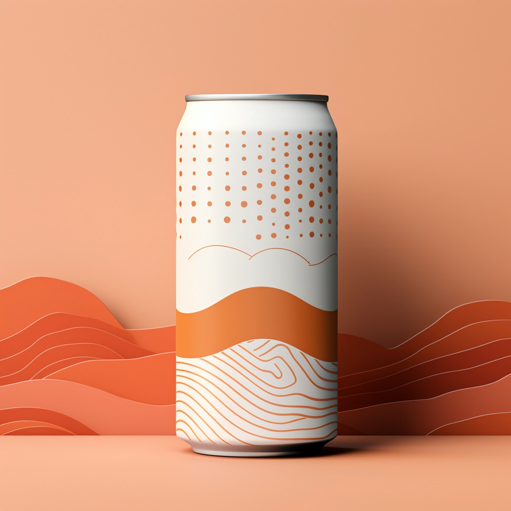 Label design for a carbonated tea-infused beverage. The design features a plain background with a minimalist icon representing an abstract pattern.