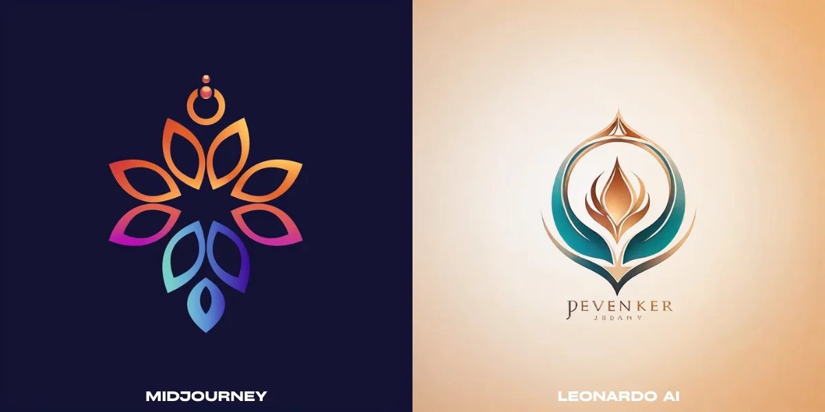 An image displaying a minimalist logo design for a jewellery business, featuring gradient colors and created using Midjourney and Leonardo AI