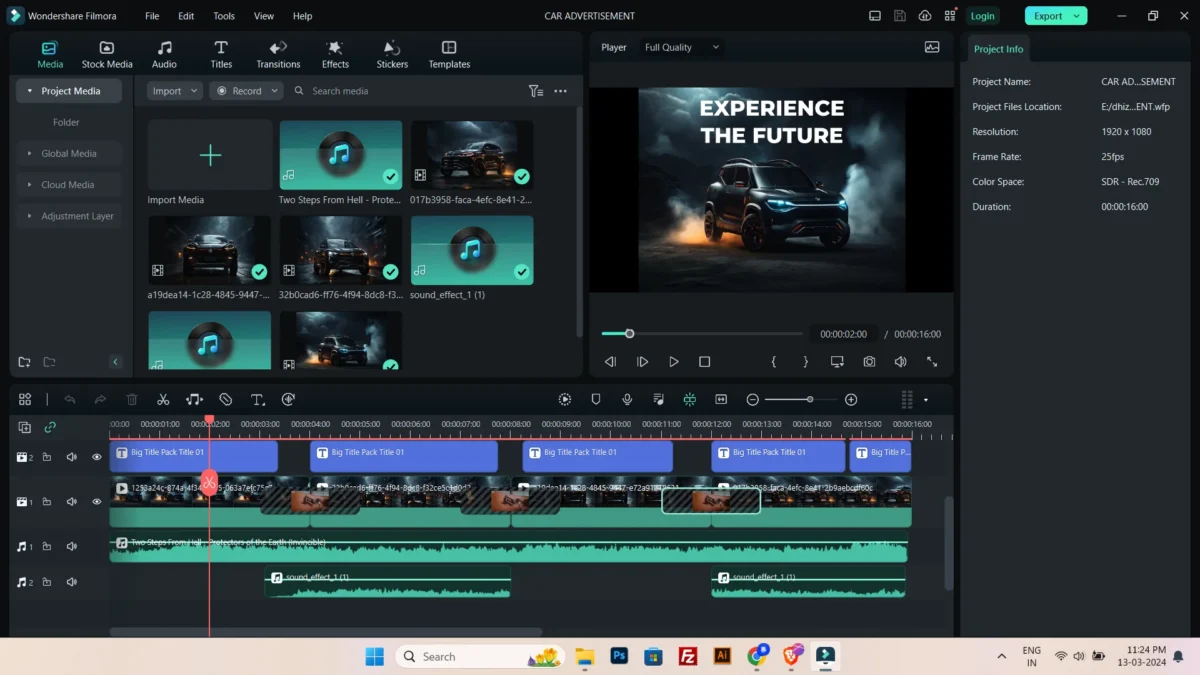 interface of video editing tool filmora showing process
