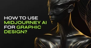 Ai generated image of Dark-themed AI-generated image featuring a black avatar-like creature looking to the side, with text overlay 'How to Use MidJourney for Graphic Design