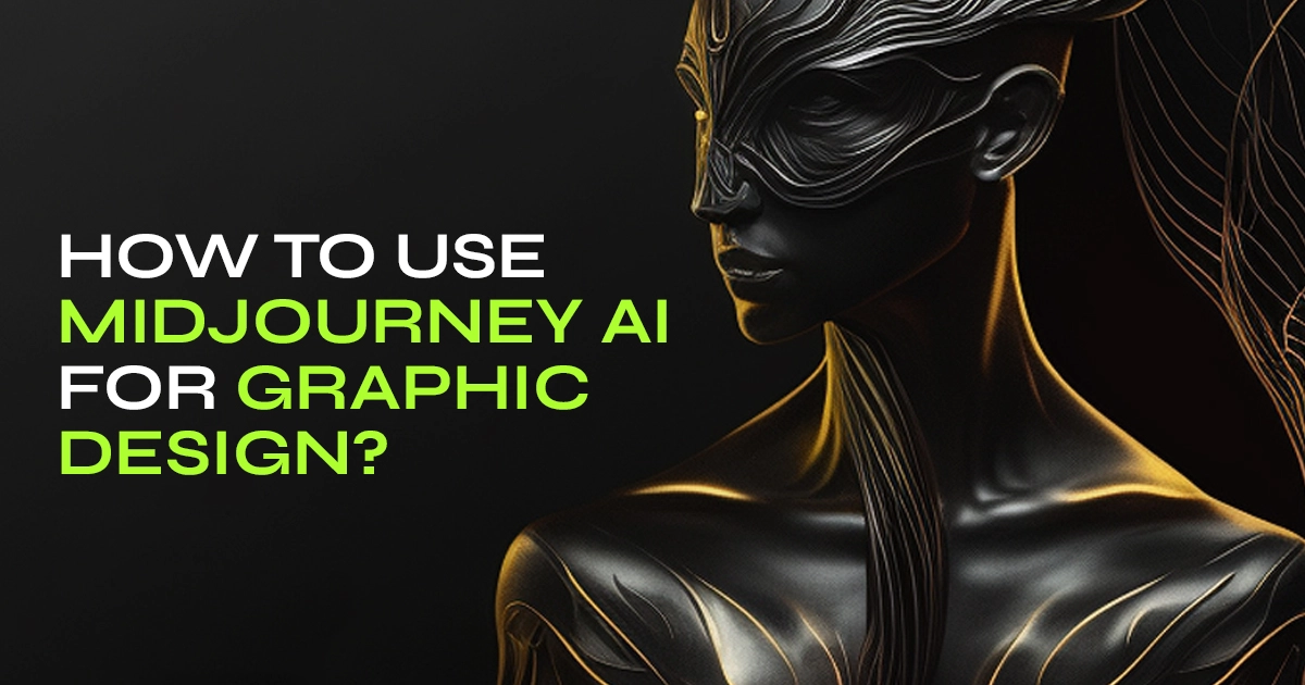 Ai generated image of Dark-themed AI-generated image featuring a black avatar-like creature looking to the side, with text overlay 'How to Use MidJourney for Graphic Design
