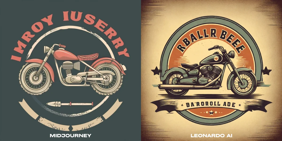 An image depicting a vintage-inspired logo design for a motorbike, created using Midjourney and Leonardo AI