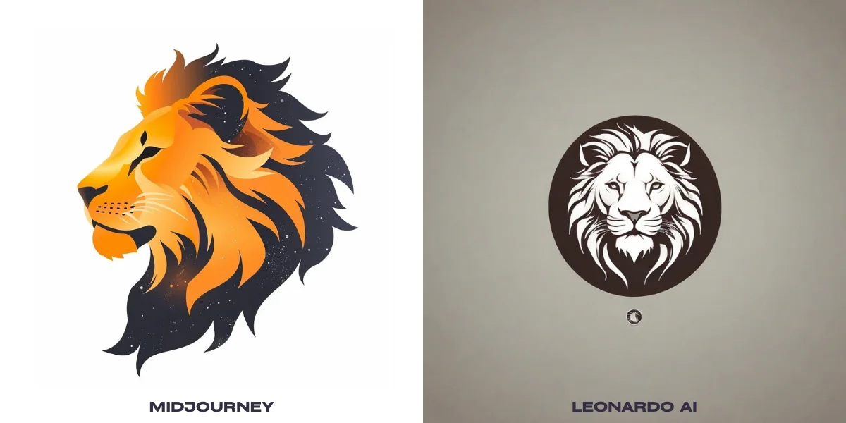 An image depicting a lion logo representing a coaching business, crafted using Midjourney and Leonardo AI.