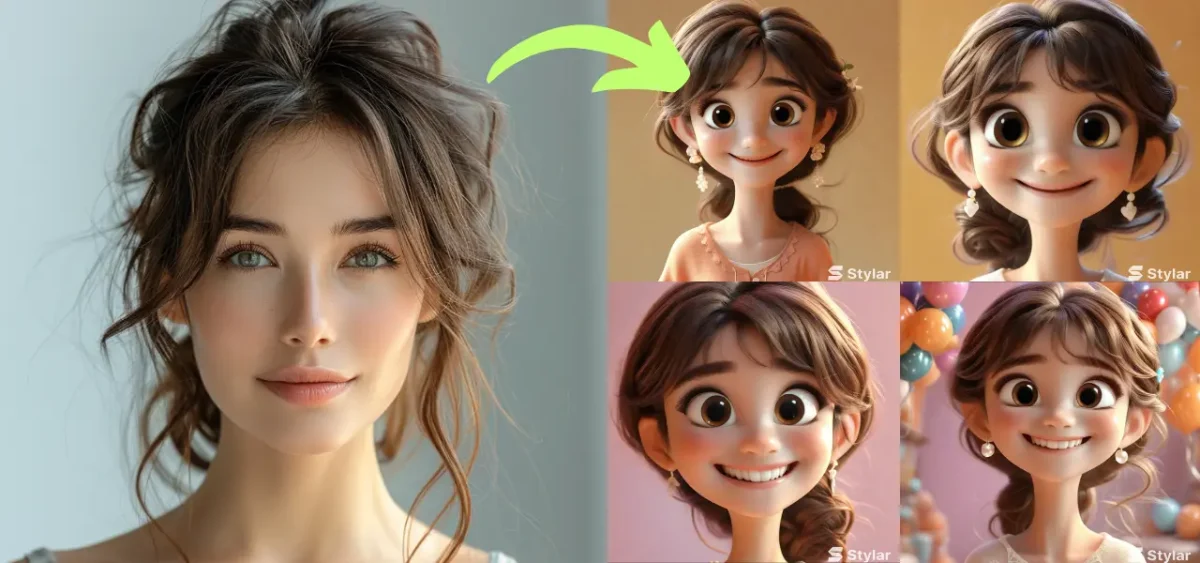 a beautiful girl and the 3d cartoon version of her created using stylar ai