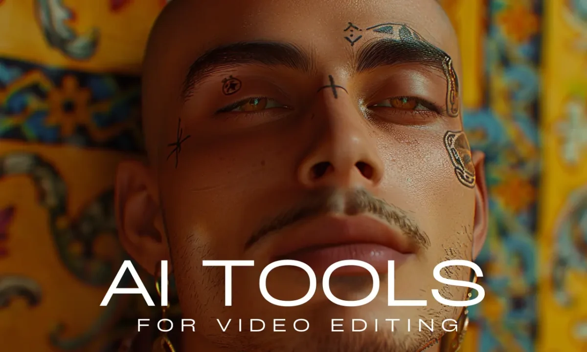 a latin man closeup shot with tattoo on face and text overlay ai tools for video editing