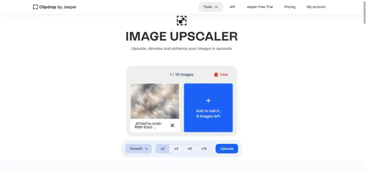 the image upscaler is displayed on the website