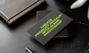 closeup shot of a business card mockup with text on it Steps to create product mockup with ai and photoshop