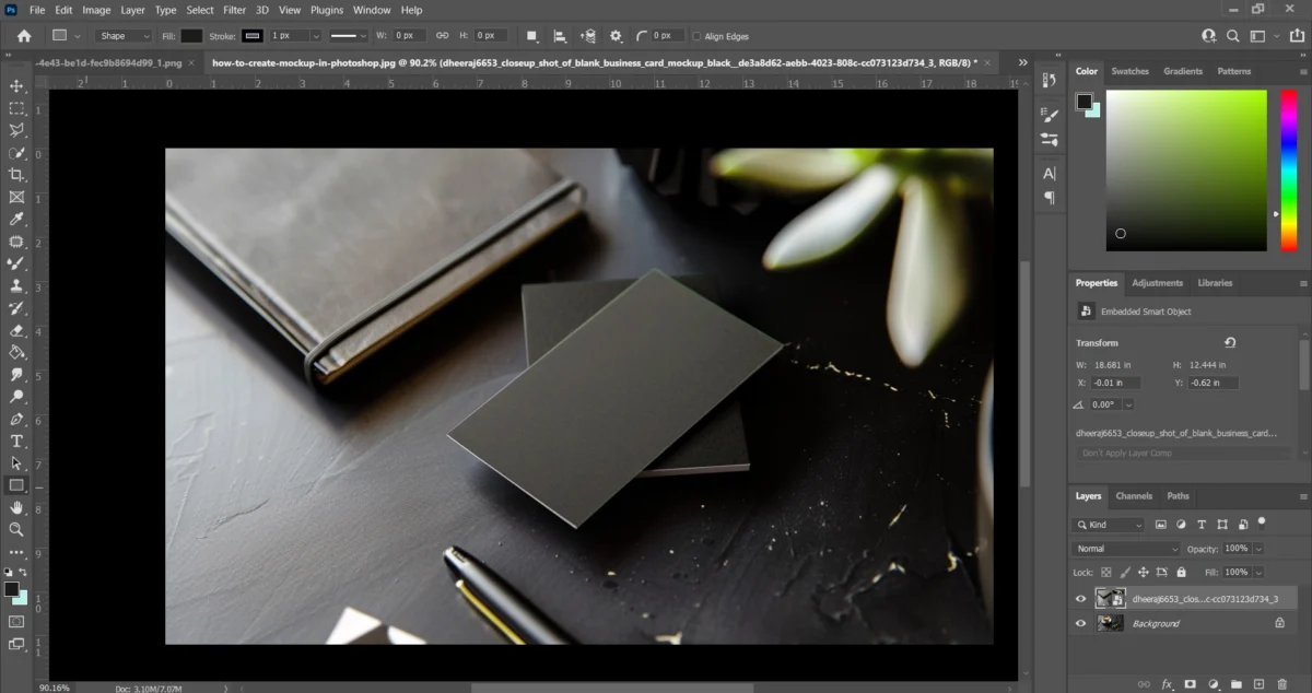 screenshot of photoshop interface showing Steps to create product mockup with ai and photoshop