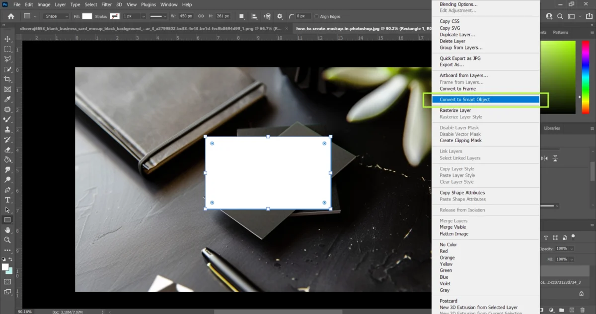 screenshot of photoshop interface showing Steps to create product mockup with ai and photoshop