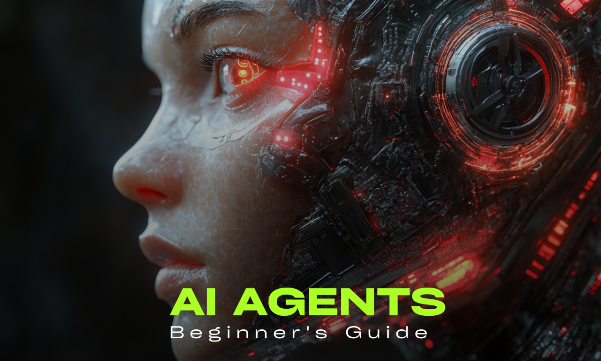 futuristic humanoid with text overlay ai agents beginners guide