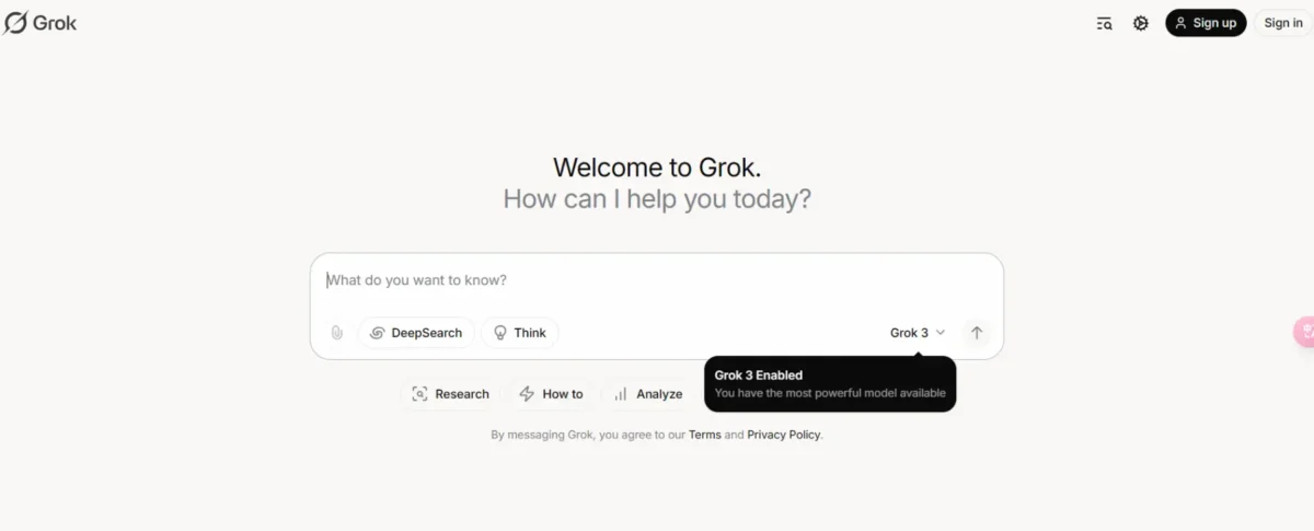 interface of Grok Ai chatbot from elon musk's X