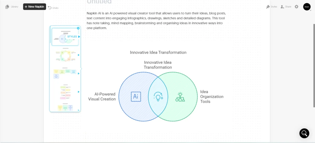 screenshot of napkin ai tool to turn any text into visuals diagrams, flowcharts