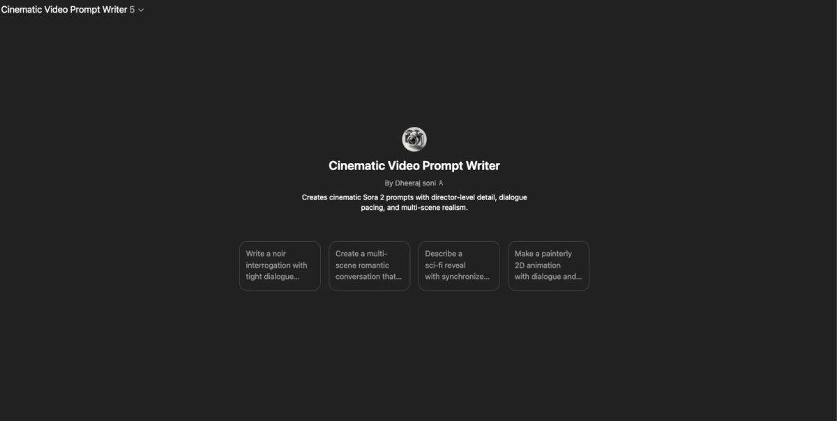 Sora 2 prompt generator custom gpt